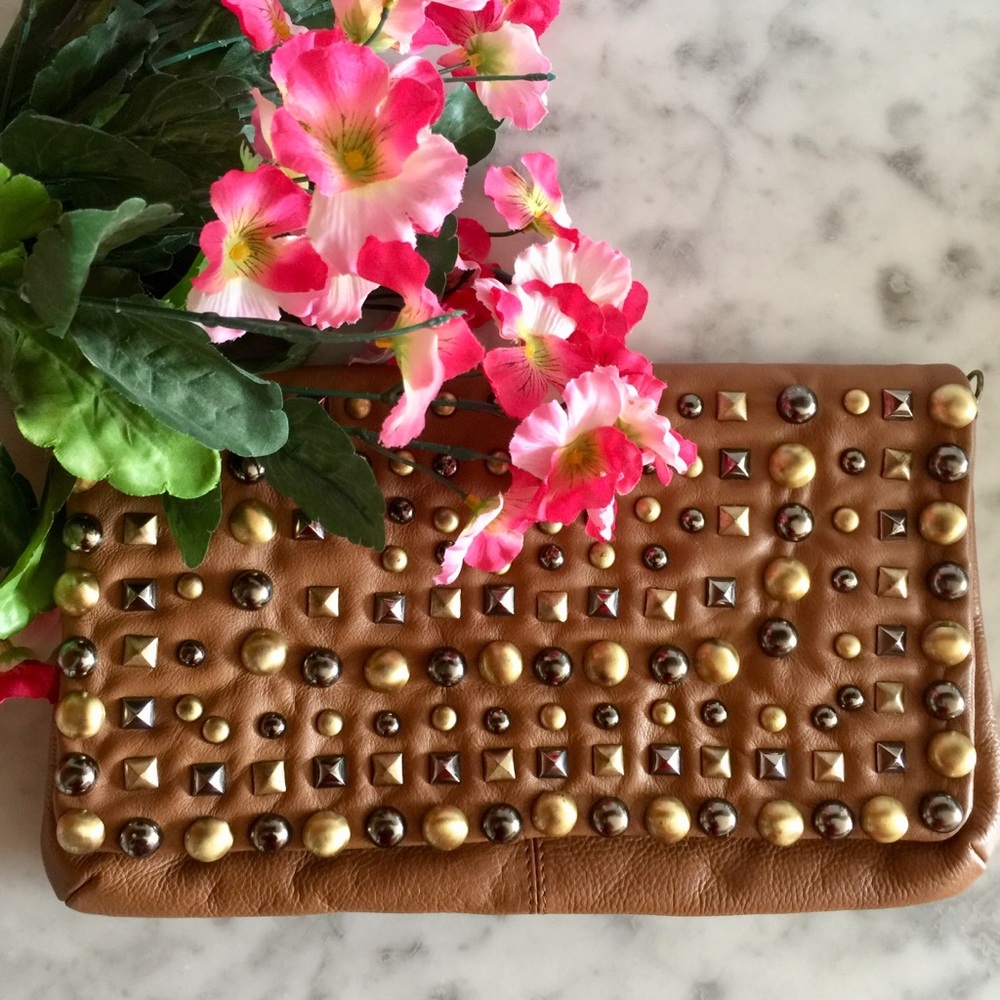 TOPSHOP Genuine Leather Studded Clutch